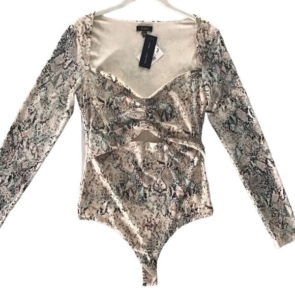 AFRM Celia Aqua Neutral Snake Print Cut Out Bodysuit - Picture 5 of 10